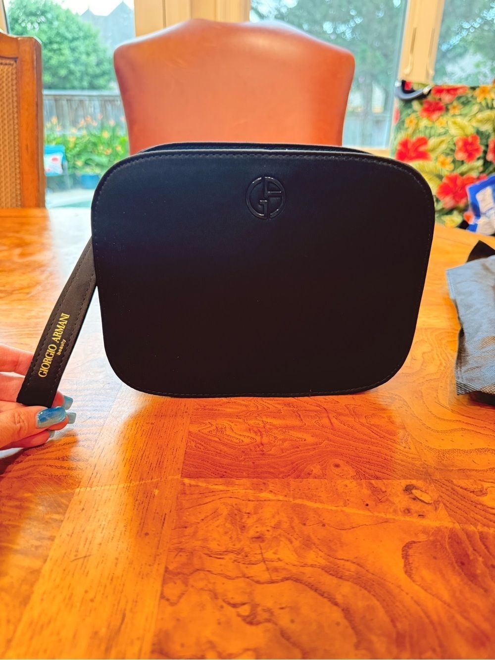 Giorgio Armani Beauty Black Cosmetic Makeup Train Case Travel Bag w/ Dust Bag